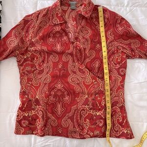 Ann Taylor Red Short Sleeve Wrap Blouse